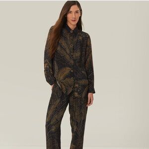 NWT Farm Rio Black Golden Foliage Pajama Shirt